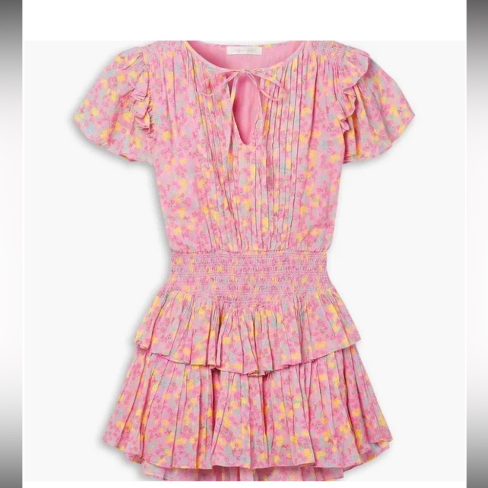 LoveShackFancy Audette Dress Melon Punch Size S Pink Ditsy Floral Spring Easter - Picture 4 of 12
